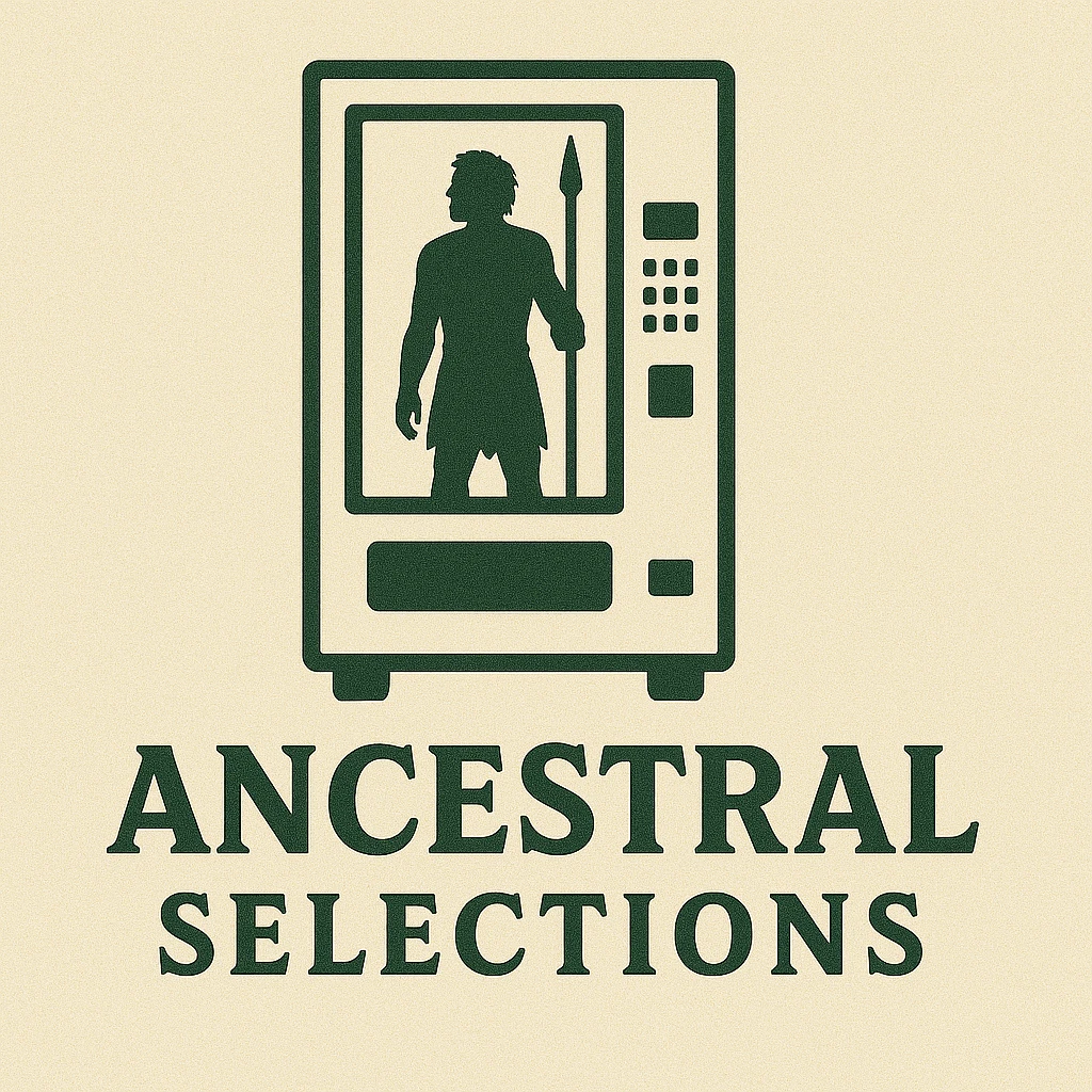 Ancestral Selections logo: an ancestral figure inside a vending machine