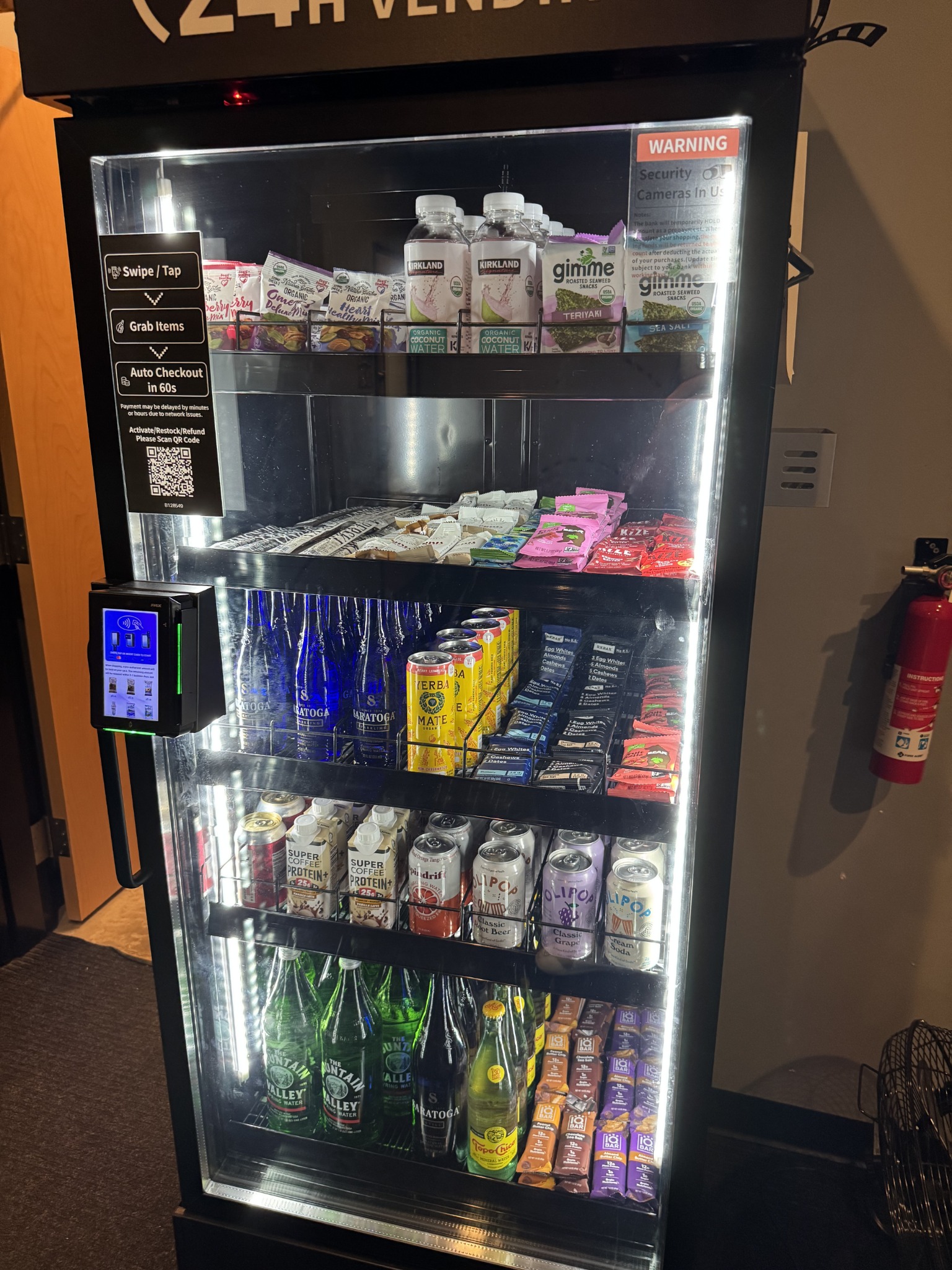 A look inside our Austin machine, stocked with protein bars, nuts, waters, and drinks